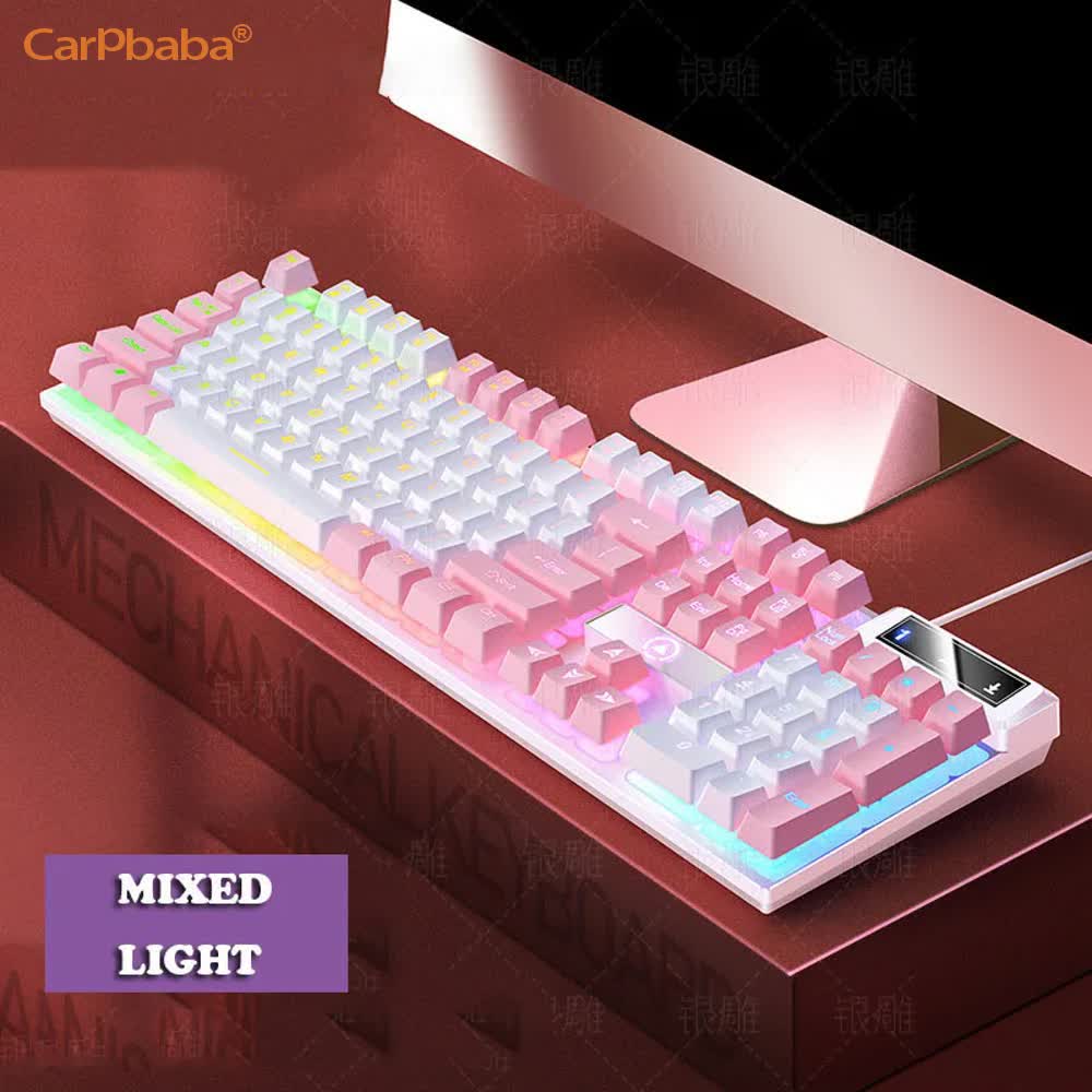 Pc Gaming Pink - Carpbaba K500 104 klawisze USB przewodowa